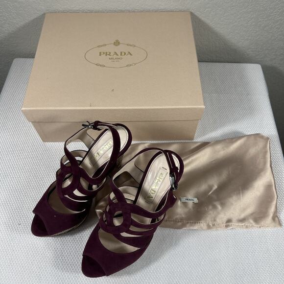 Prada Suede And Snakeskin Heels Sz 36 / US 5.5 w/ Dust Bag & Box - Picture 1 of 16